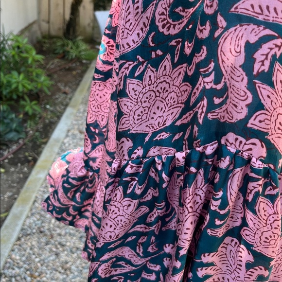 Hannah Artwear 100%Silk  Designer Teal and Pink Patterned Flowy Top - Picture 8 of 11